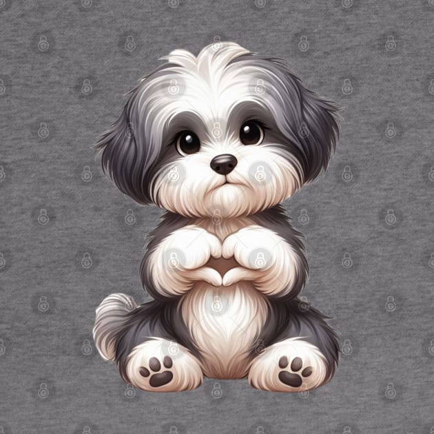 Valentine Havanese Dog Giving Heart Hand Sign by Chromatic Fusion Studio